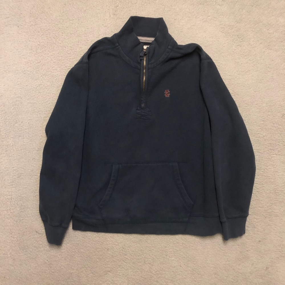 IZOD Quarter Zip Pullover Sweatshirt Navy Blue Vtg Style Mens Large
